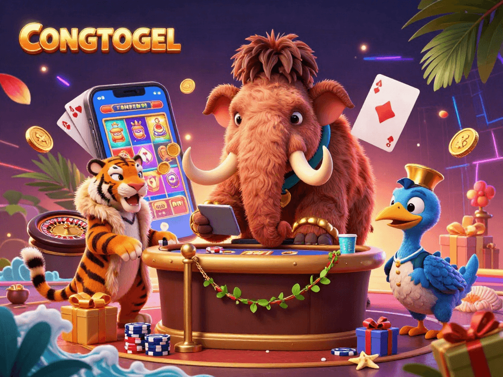 Experience CONGTOGEL with a lively casino scene featuring unique characters and dynamic gambling elements.