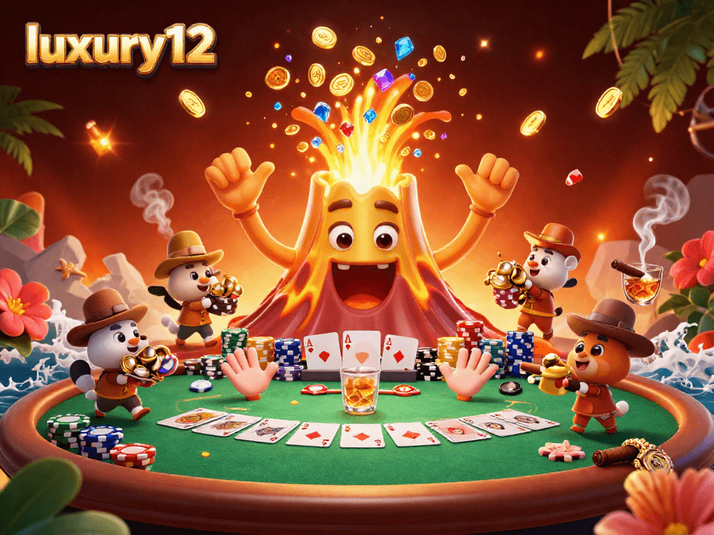 Play thrilling poker at luxury12 with jackpot treasures erupting from a golden volcano.