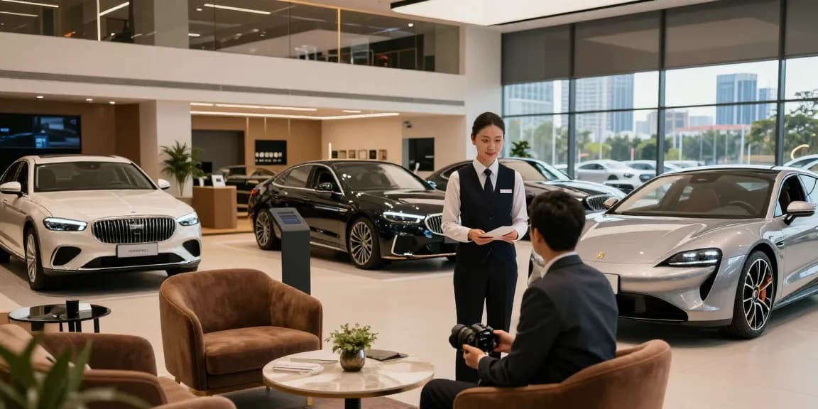 Pengalaman LUXURY 777 dengan mobil mewah dalam showroom berkelas yang elegan.