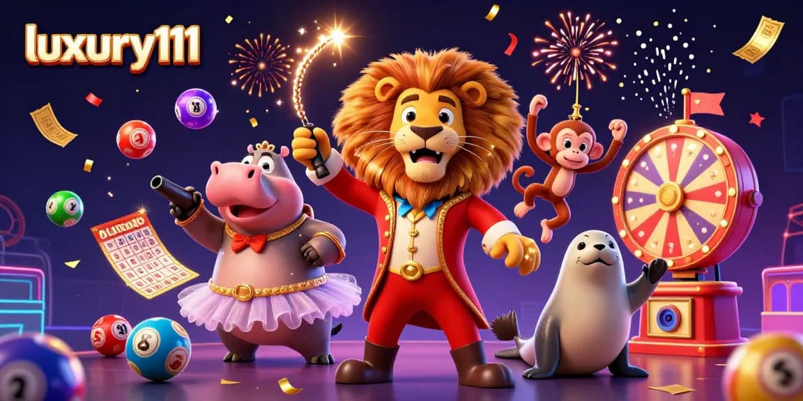 Experience the excitement of luxury111 with vibrant casino characters and lottery elements animated in action.