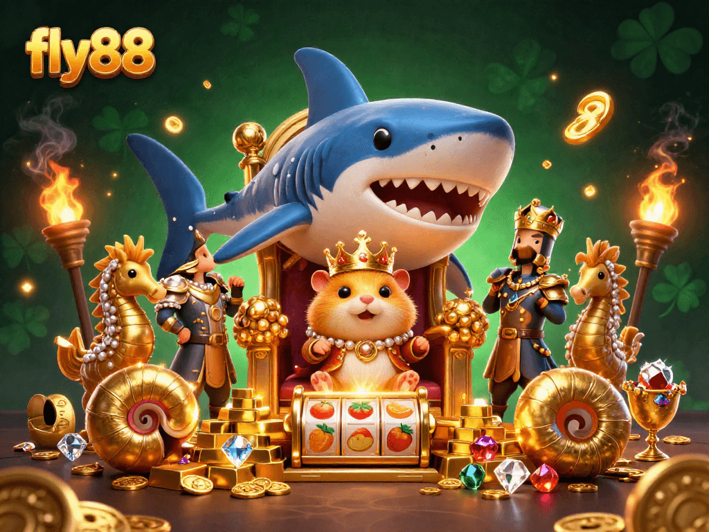 Experience the excitement of fly88 with a vibrant slot game scene featuring dazzling treasures and characters.