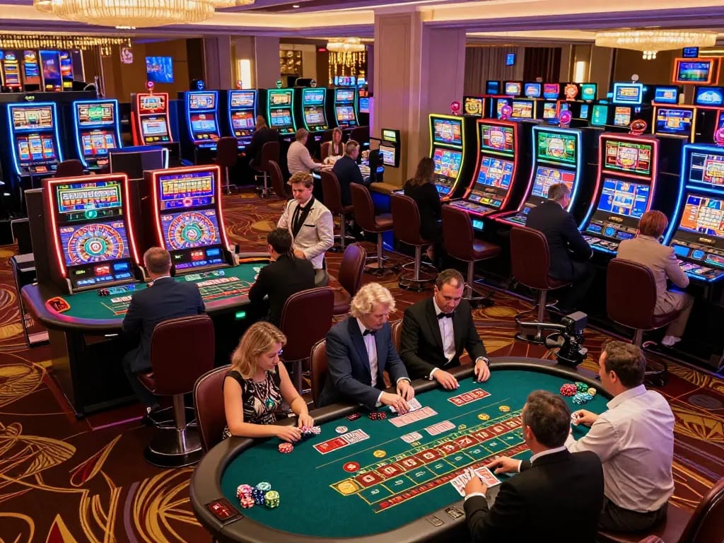 Players enjoying a lively game at 78win casino, immersing in a vibrant atmosphere filled with excitement.
