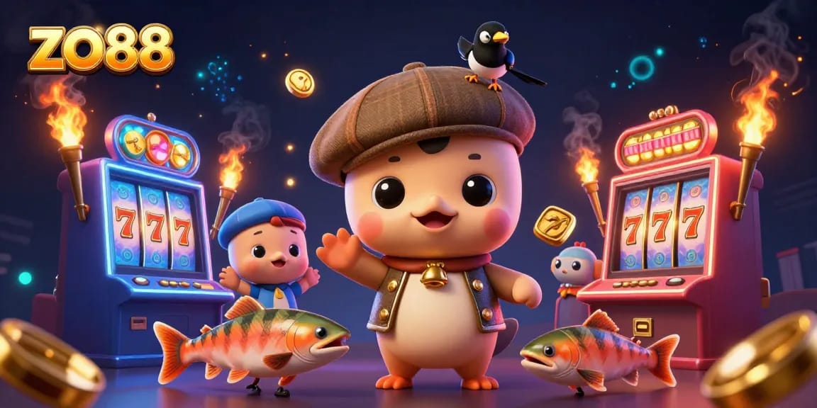 Experience thrilling jackpots with zo88 in this vibrant 3D casino illustration.