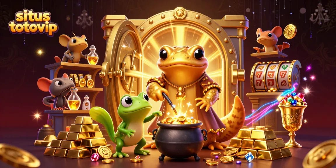 Engage in thrilling gaming with situs totovip, showcasing a vibrant casino scene filled with golden treasures.