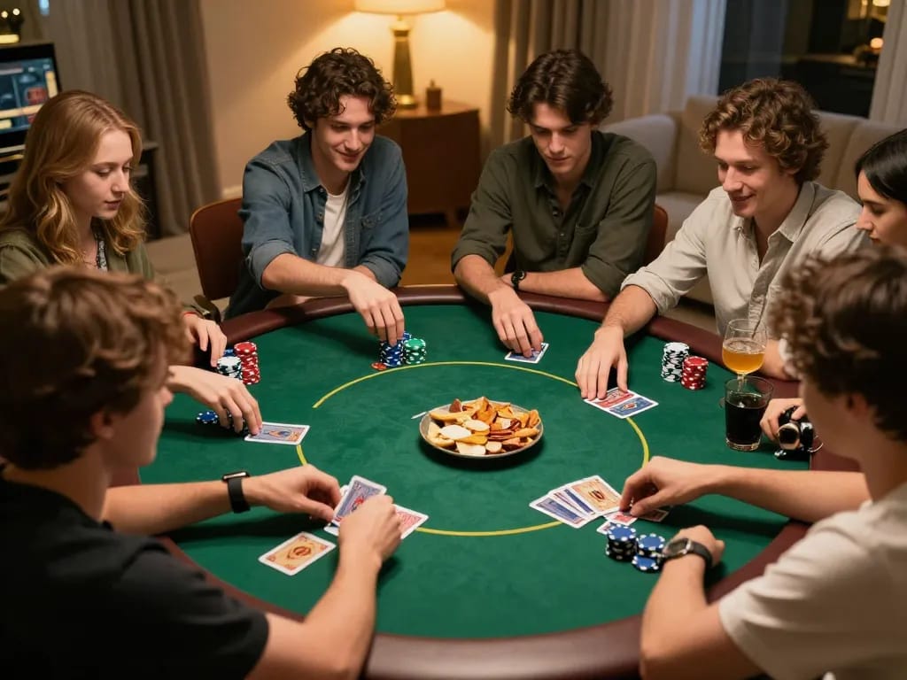 LGO99 players enjoy an engaging poker game around a cozy home table with lively strategy discussions