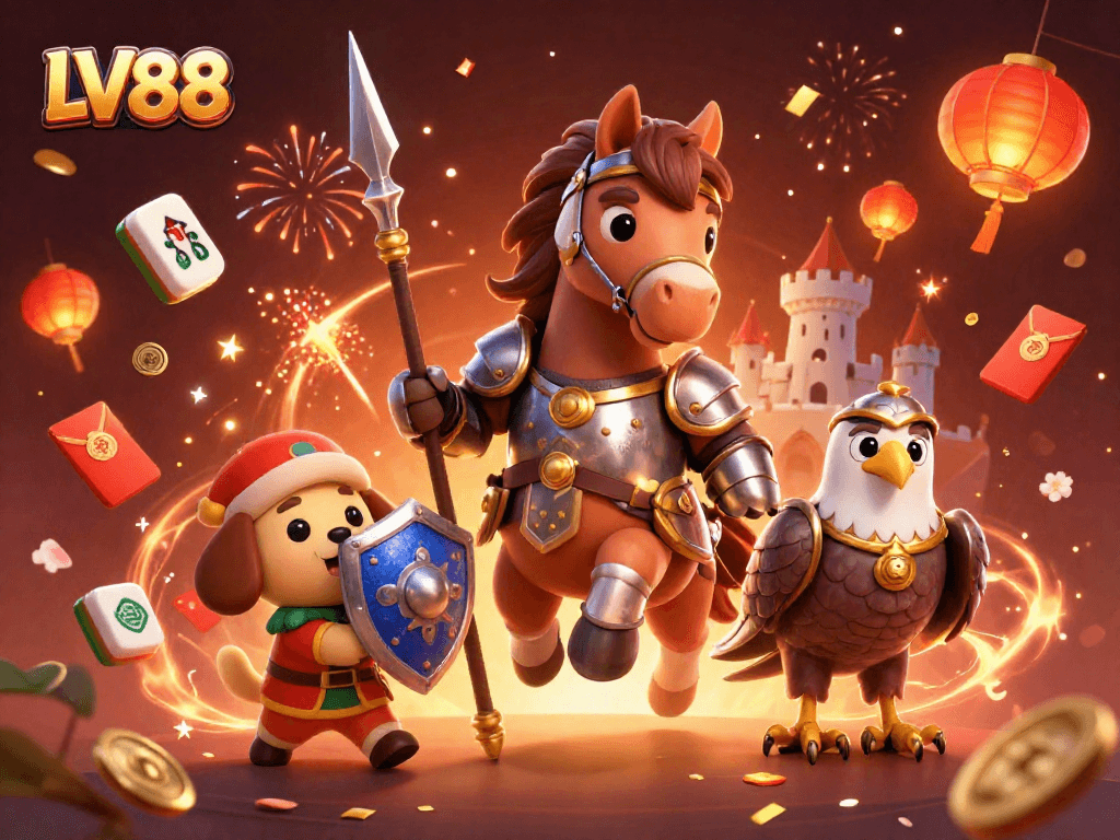 Engage with thrilling LV88 gaming adventures in a vibrant, immersive 3D casino scene.