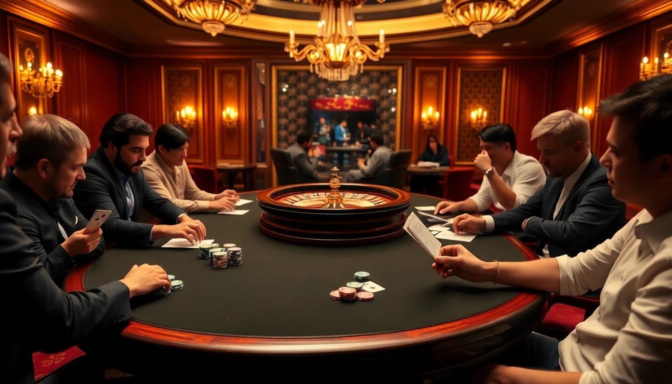 Engaging scene at https://69vn.br.com/ showcasing intense poker action and luxury casino elements.