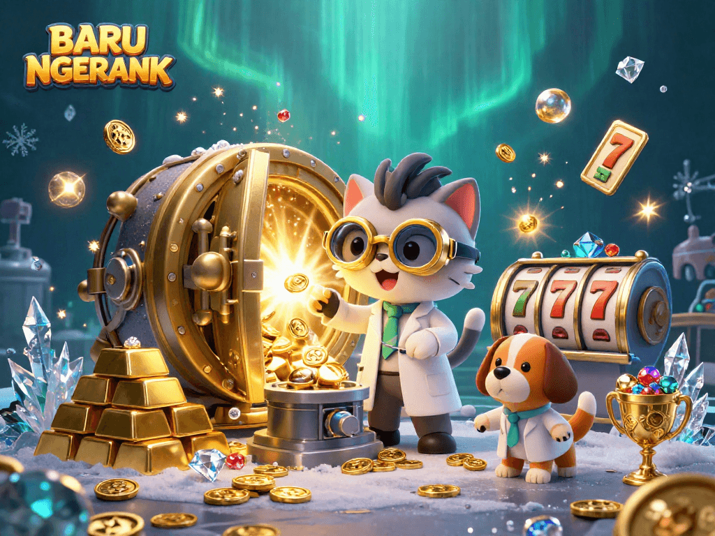 Engage with BARU NGERANK for exciting slots gameplay alongside a mad scientist cat and helper dog.