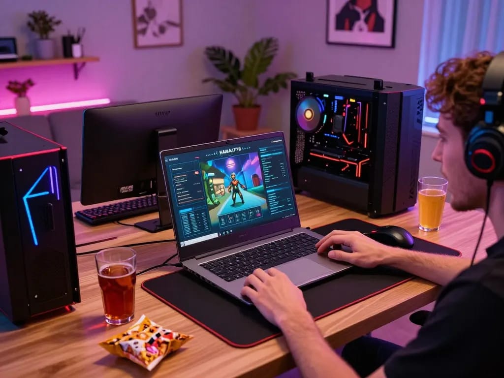 KADAL778 player enjoying an online gaming experience with snacks and drinks in a cozy setup.