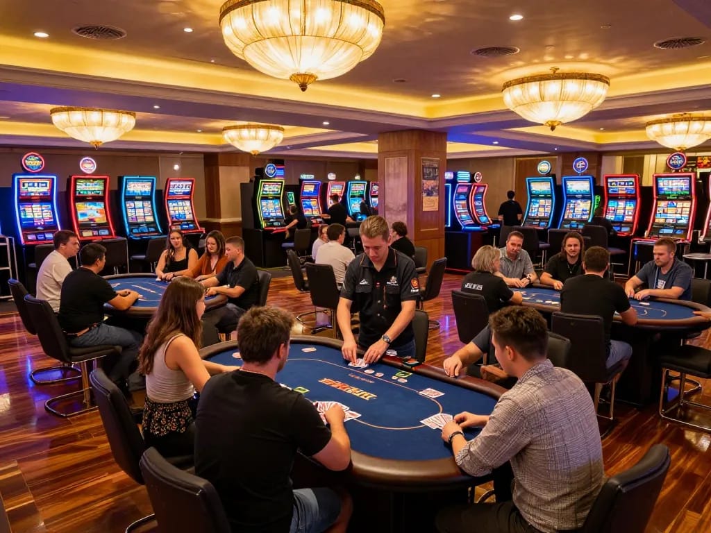 A player enjoying exciting games on trang chủ vmax, surrounded by vibrant casino atmosphere