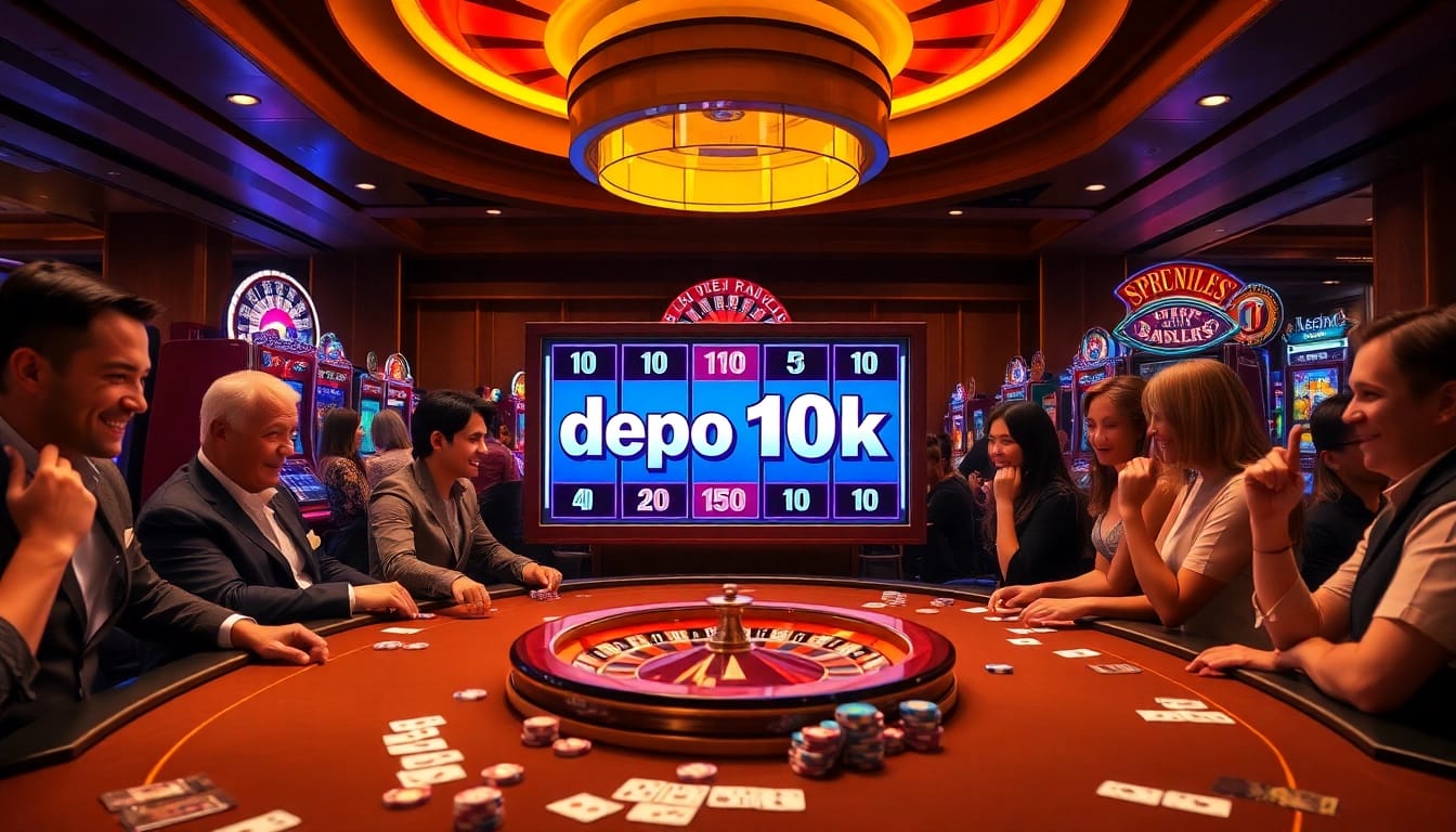 Experience thrilling gameplay at a casino with depo 10k slots and engaged gamblers.