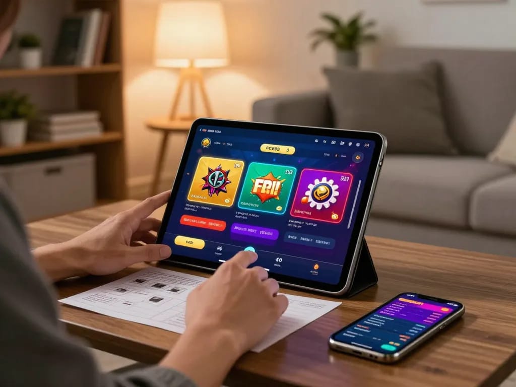 Engaging SC88 online gaming session in a cozy living room with strategic notes on display