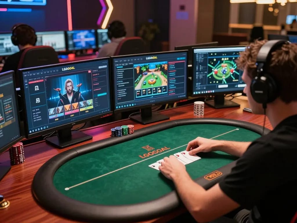 Engaging in a digital poker game on LGOGOAL, showcasing intense gameplay and strategy.