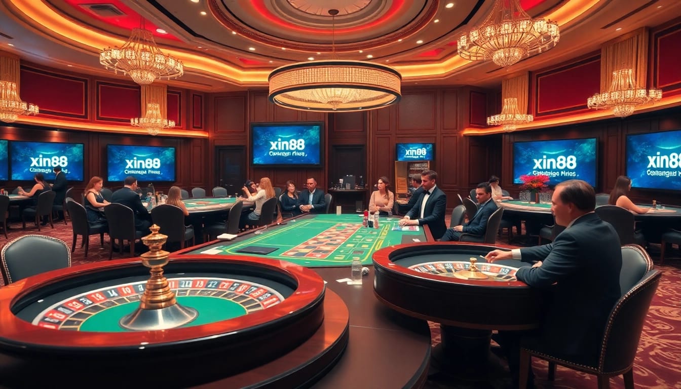 Players experiencing the excitement of xin88 online casino gaming with vibrant tables and professional dealers.