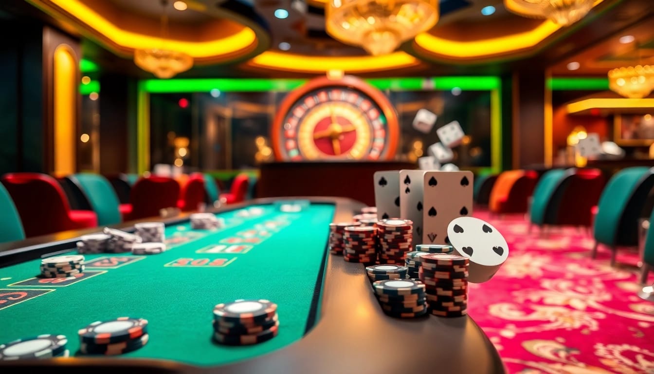 Experience the excitement of SC88 at a luxurious casino gaming table with vibrant poker chips.