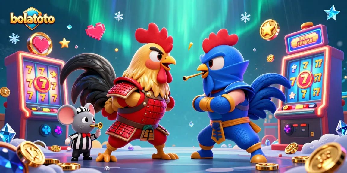 Play thrilling slot games with bolatoto featuring fighting roosters and dynamic casino elements.