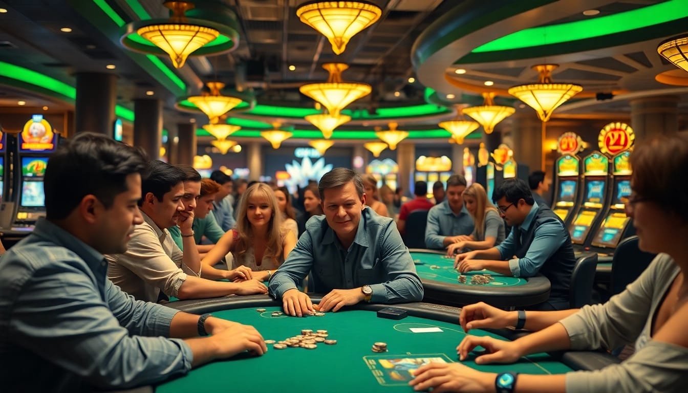 Permainan kasino yang menarik di mildcasino, dengan pemain berkonsentrasi pada meja poker.