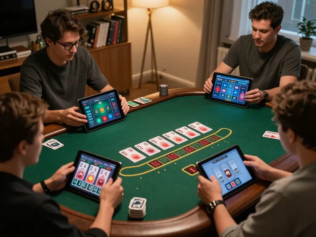 LIGALGO players engaging in an online blackjack game while maintaining a strategic focus at home.