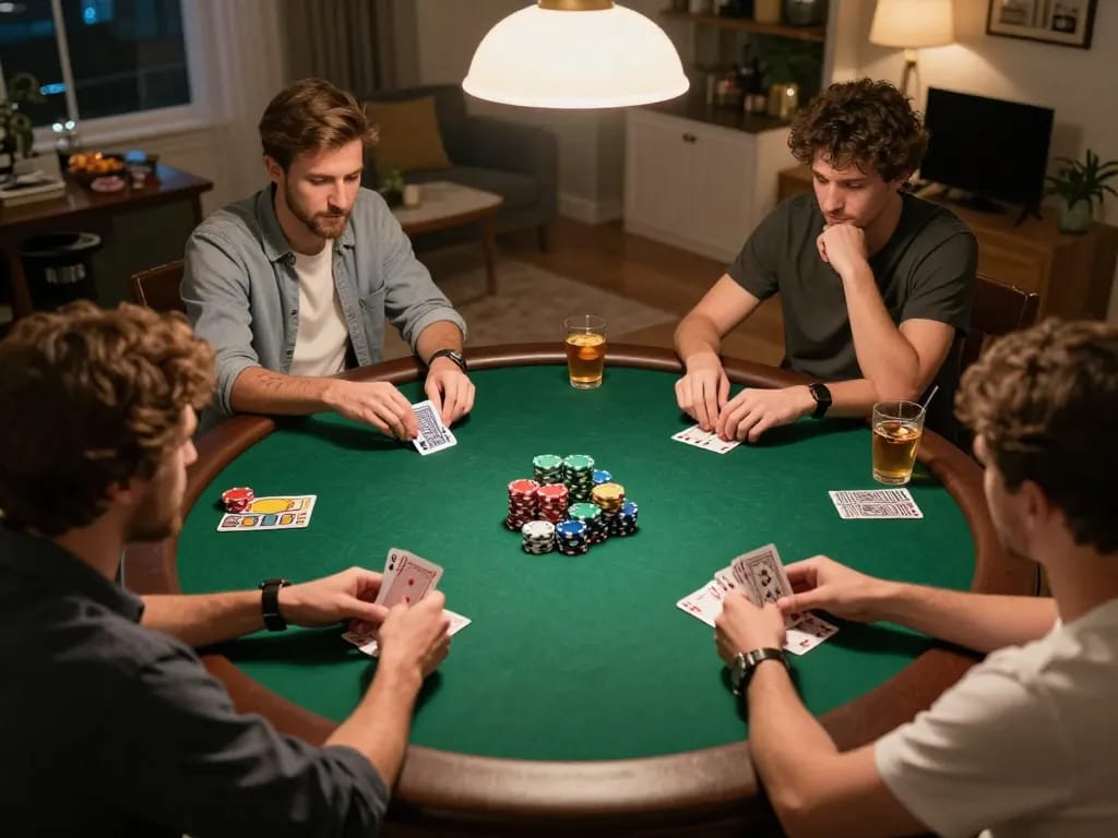 Engaging poker game night at home showcasing lively player interaction and vibrant poker chips on the table linked to https://gg88se.com/