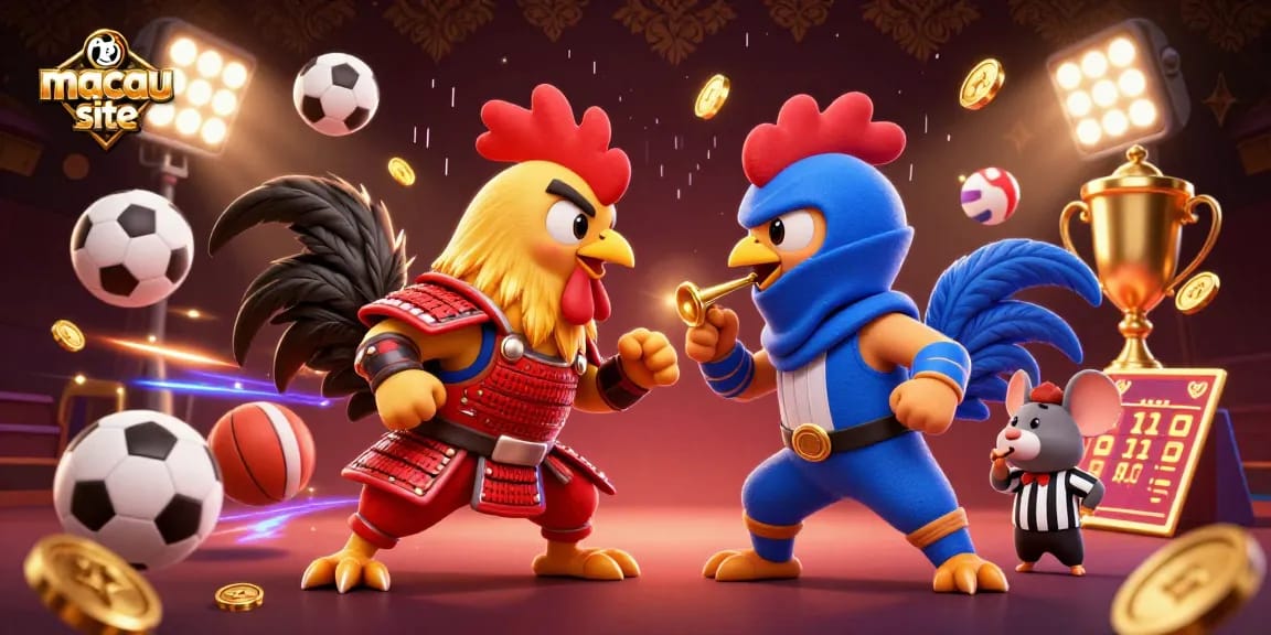 Watch the dramatic standoff of roosters in samurai and ninja gear at the macau site!