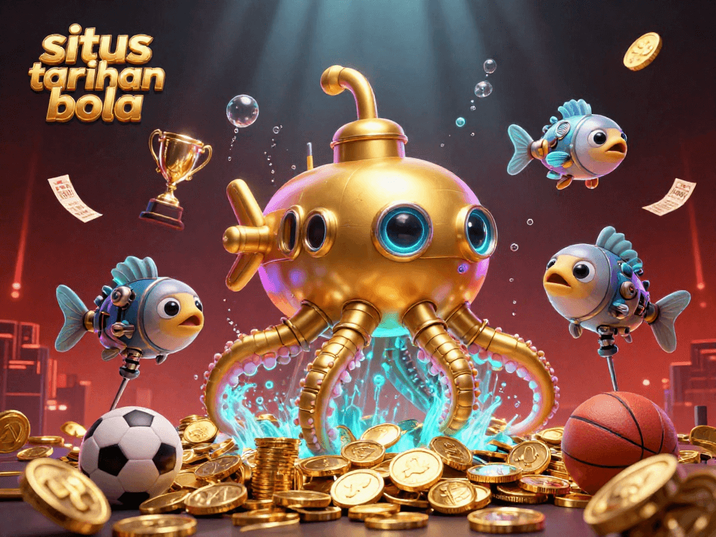 Experience thrilling sports betting action on situs taruhan bola with a vibrant 3D illustration of a kraken submarine.