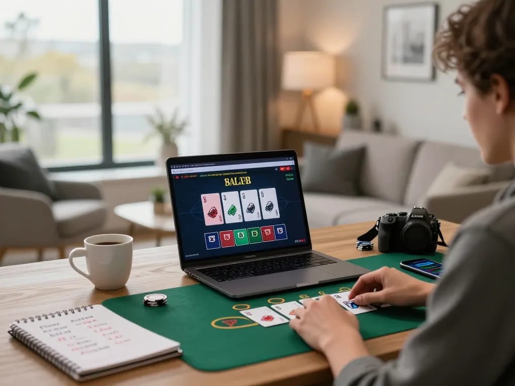 The person uses organicsuperfoodshub to engage in a live dealer game at a stylish home gaming setup.