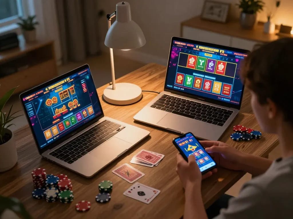 Engaging in online gaming on manclub with vibrant poker interface and strategic setup
