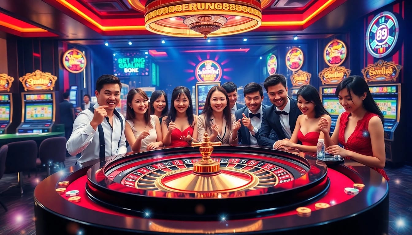 Berlian888's vibrant online casino atmosphere with players enjoying luxury roulette gaming.