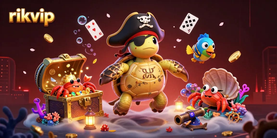 rikvip enjoying aquatic treasure hunts with pirate-themed characters in a colorful gambling scene