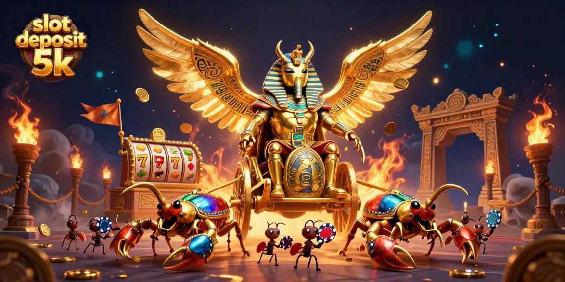 Experience winning strategies at slot deposit 5k with a vibrant casino scene full of dynamic game elements.