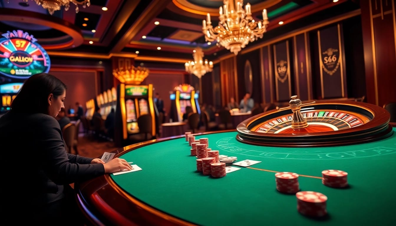 Players engaging with the Sv66 nhà cái platform in a luxurious casino setting, showcasing thrill and excitement.