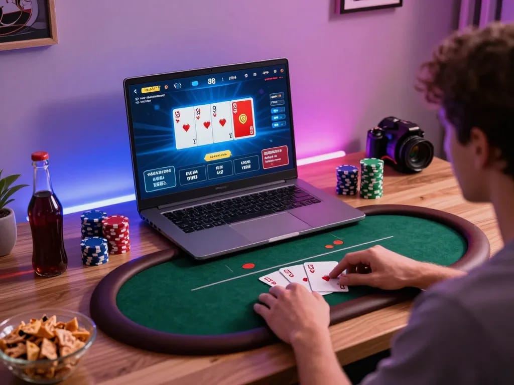 Engaged player using 98WIN for an exciting online poker game experience.