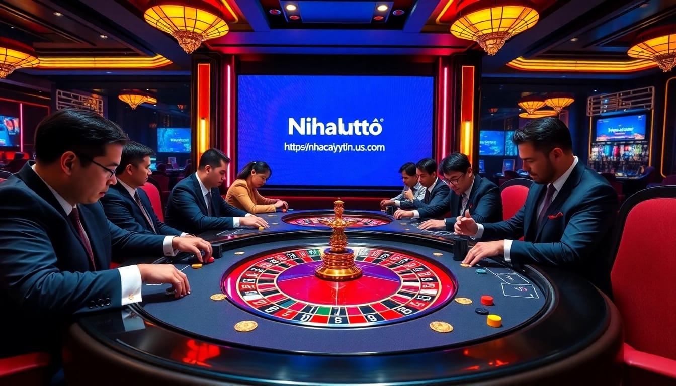 Players placing bets at an exquisite casino table featuring the site https://nhacaiuytinvn.us.com/ for safe gambling.