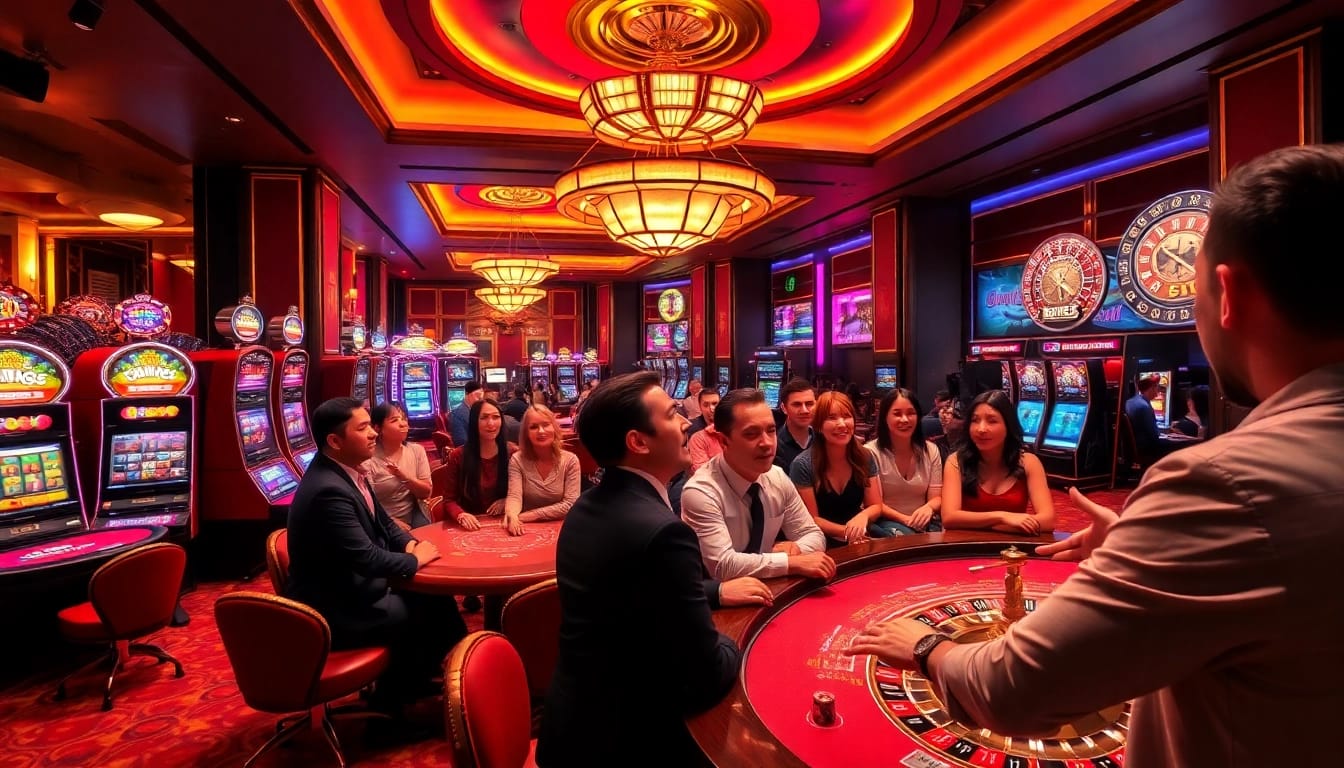 Experience the thrill of BJ66 casino gaming with vibrant atmosphere, tables, and chips.