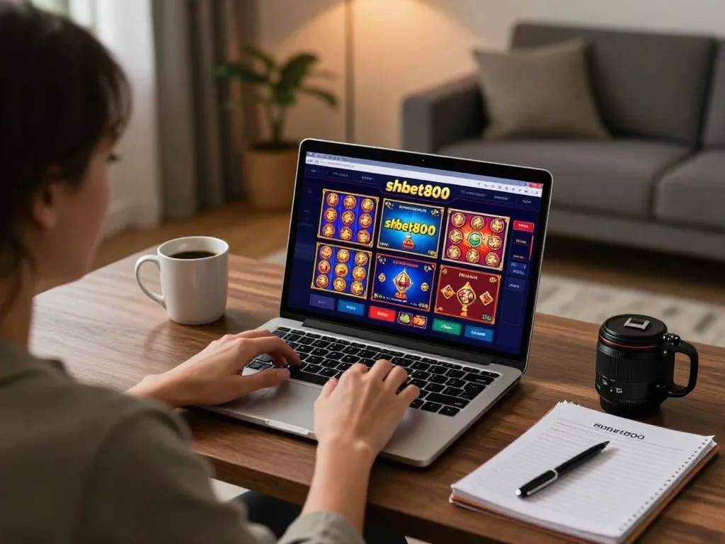 Engage in shbet800 online casino gaming experience featuring a stylish home setup with vibrant interface