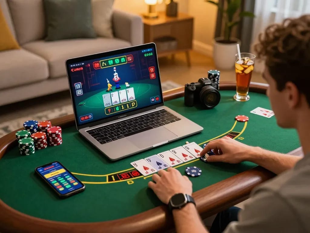 Engaging in online gameplay at trang chủ 79king, a player strategizes with live dealer blackjack.