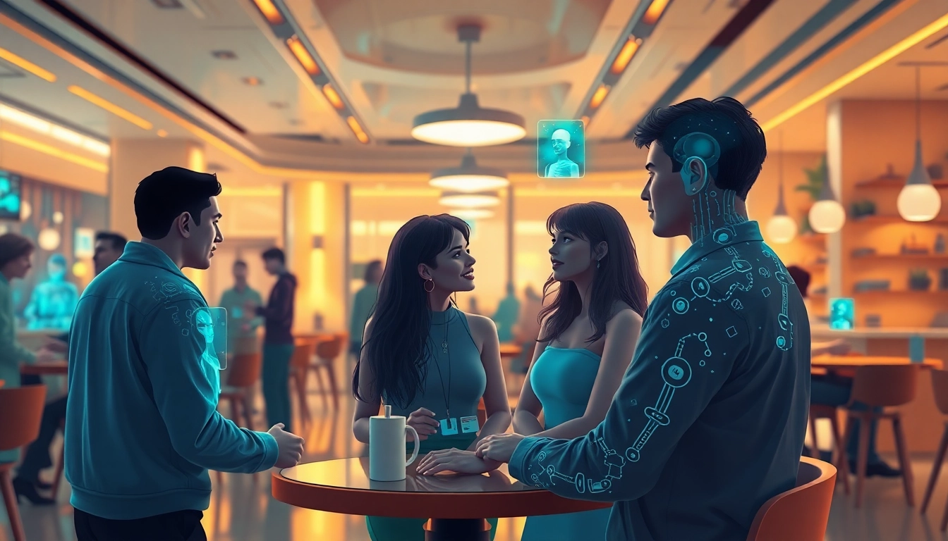 Dynamic interaction between users and crush ai companions in a bright café setting.