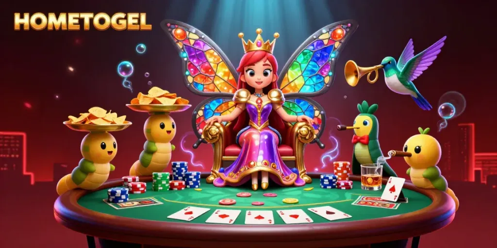 Experience the vibrant world of HOMETOGEL with a magical scene blending casino excitement and fantasy.