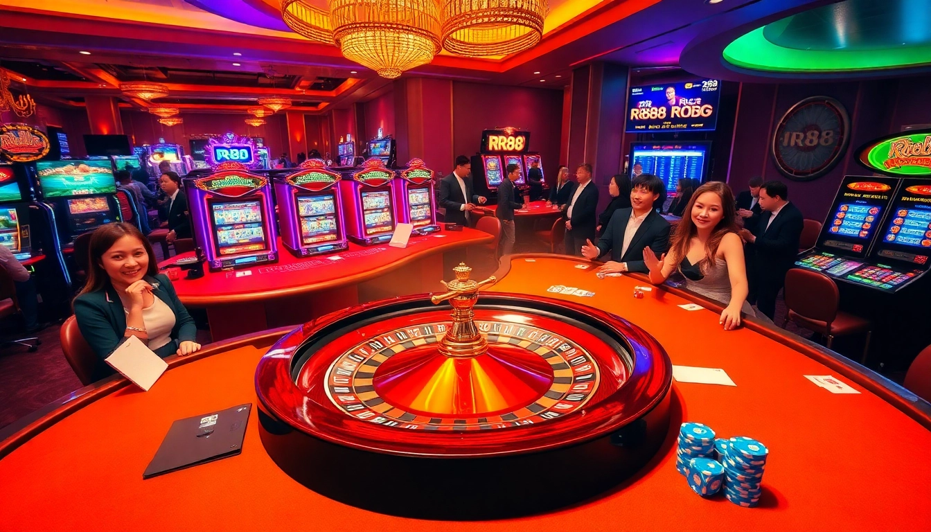 Engage with the thrilling atmosphere of rr88 casino featuring vibrant game tables and exciting slot machines.