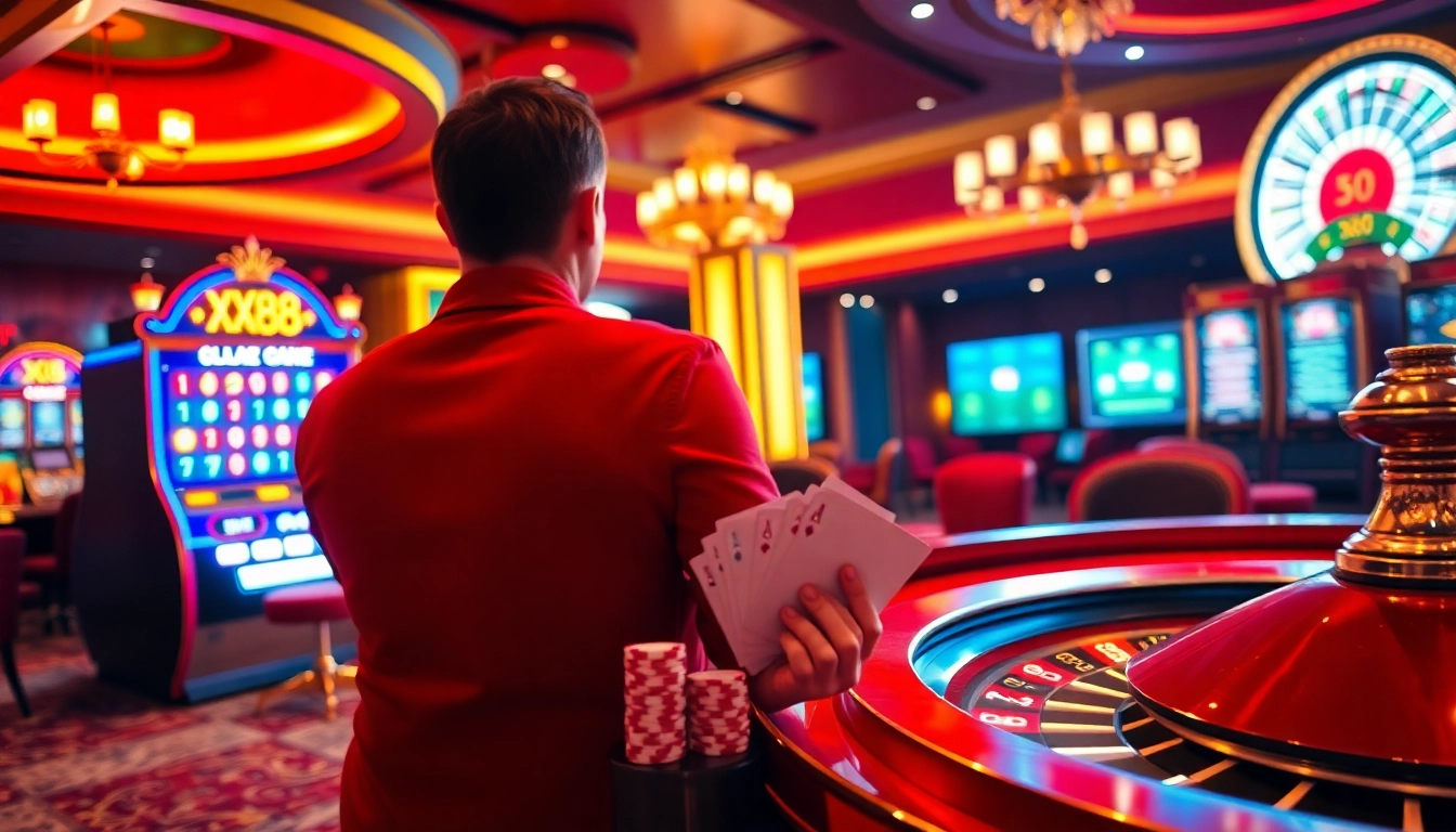 Engaging gambling scene featuring poker chips and a roulette wheel at XX88 casino.
