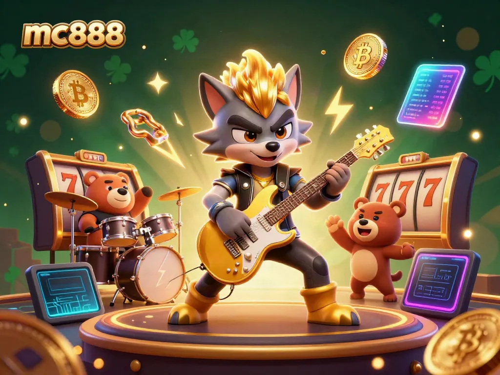 Pemain slot beruntung di MC888 dengan simbol jackpot dan koin crypto bersinar, menambah pengalaman bermain.