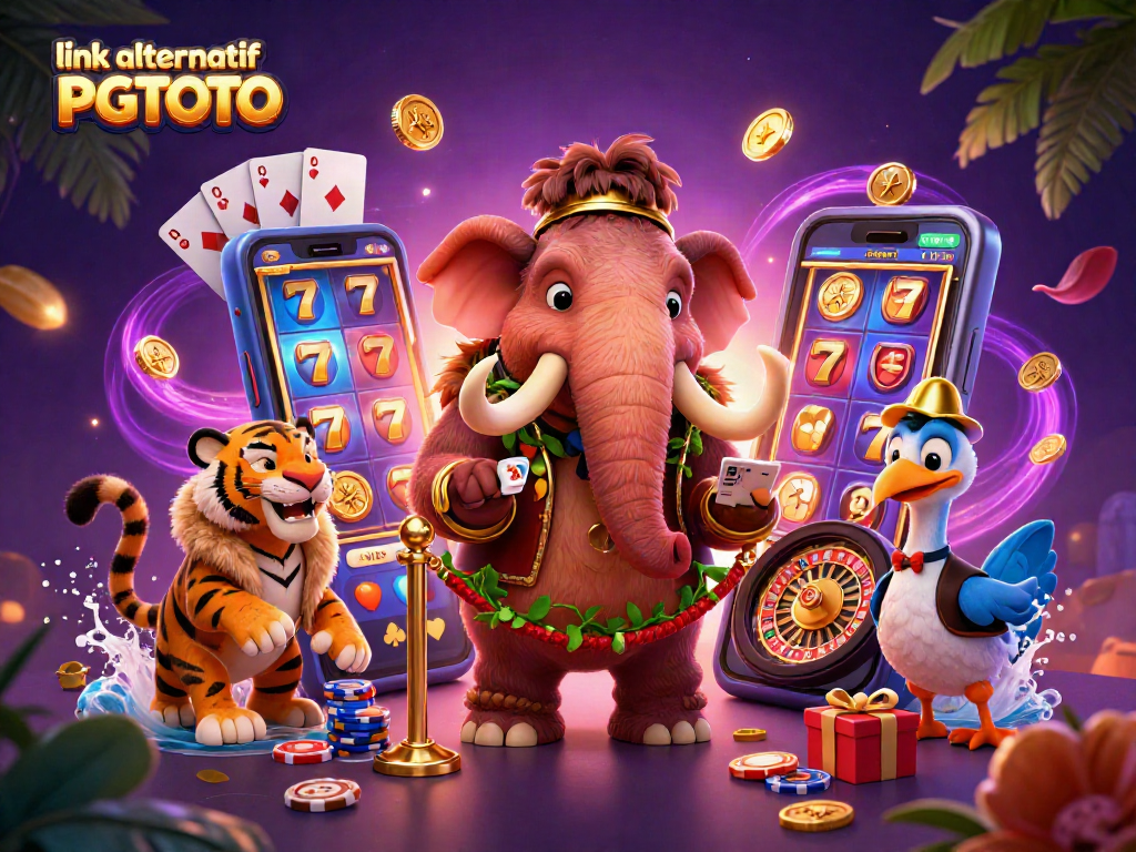 Experience the thrill of link alternatif PGTOTO with a vibrant casino scene featuring a mammoth bouncer and VIP guests.