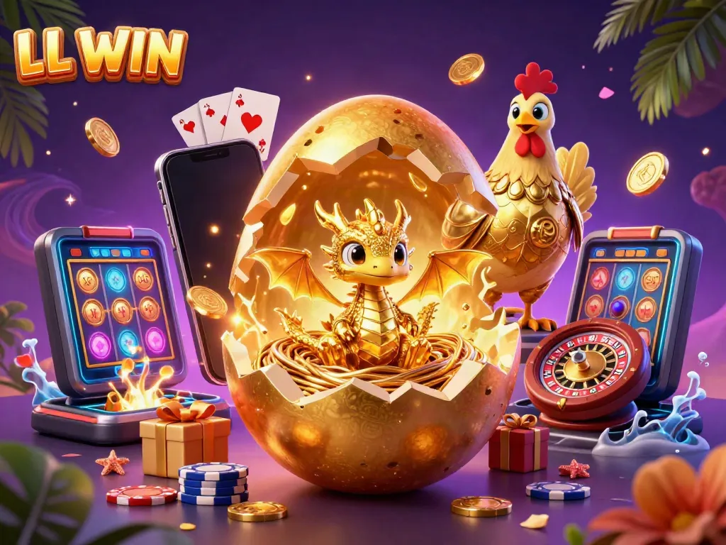 Experience vibrant gaming excitement with LL WIN's golden dragon and casino elements.