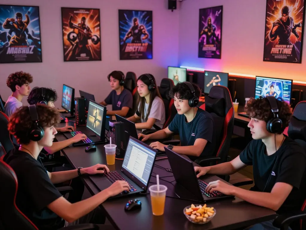Online gaming community at https://f168.today/ enjoying teamwork and strategy in a vibrant lounge.