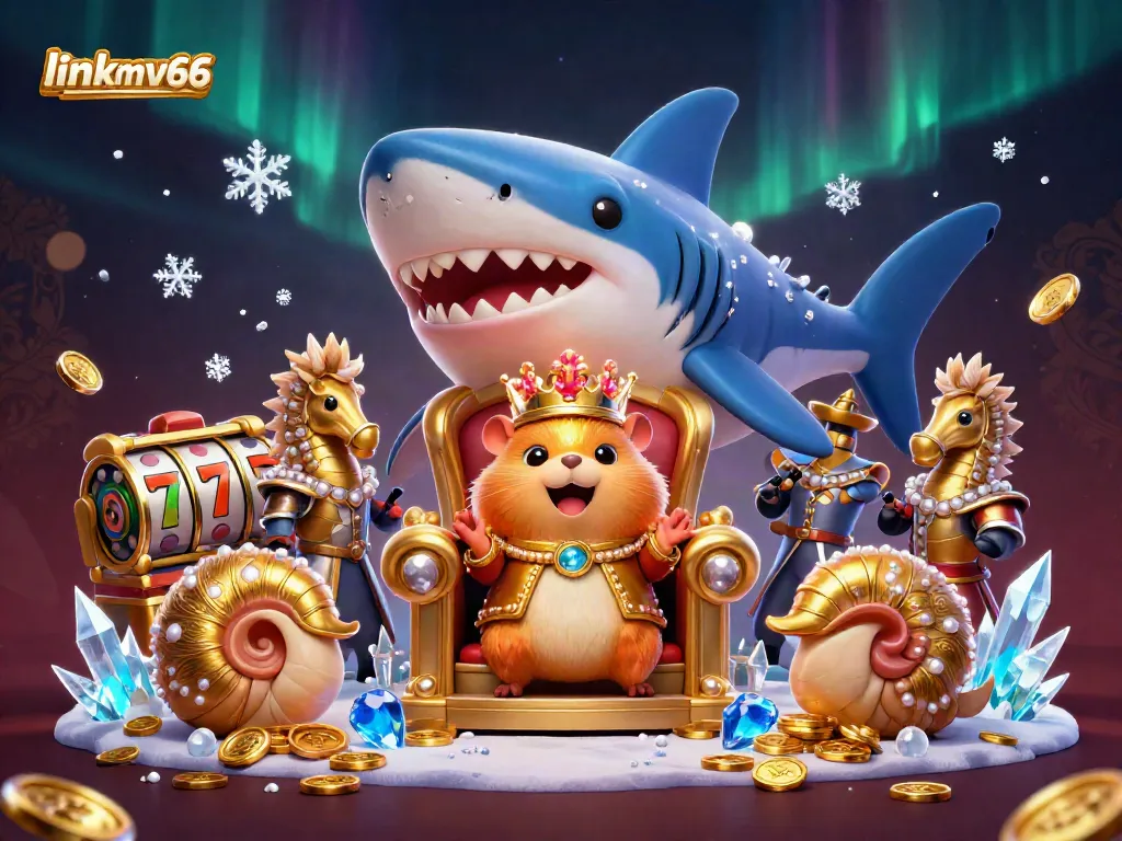 Spin the slots with link mv66: A golden hamster king presides over riches and casino treasures.