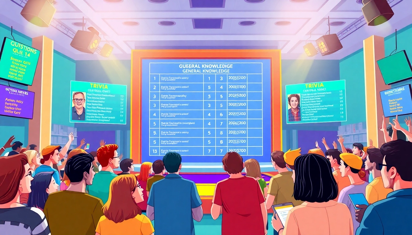 Players engaging in a trivia game showcasing general knpwledge on a quiz board filled with exciting questions.