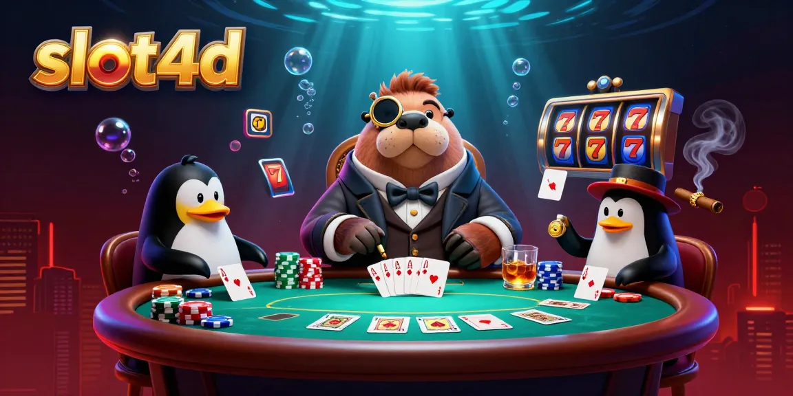 Experience thrilling gameplay with slot4d, featuring an underwater poker scene with quirky characters and vibrant casino elements.