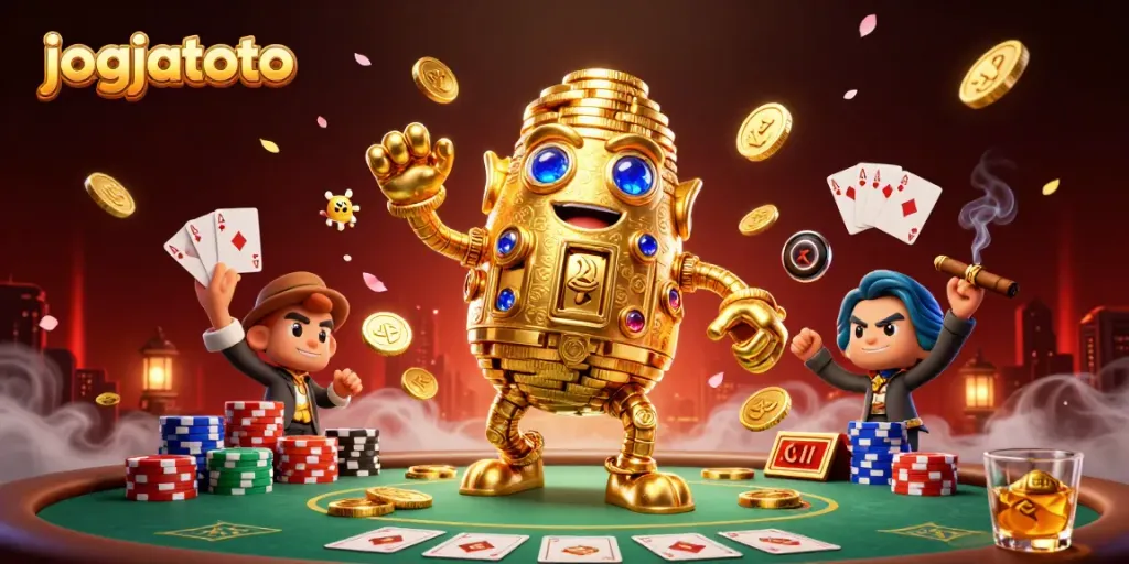 Engage in thrilling gameplay with jogjatoto's 3D golden golem and poker table atmosphere.