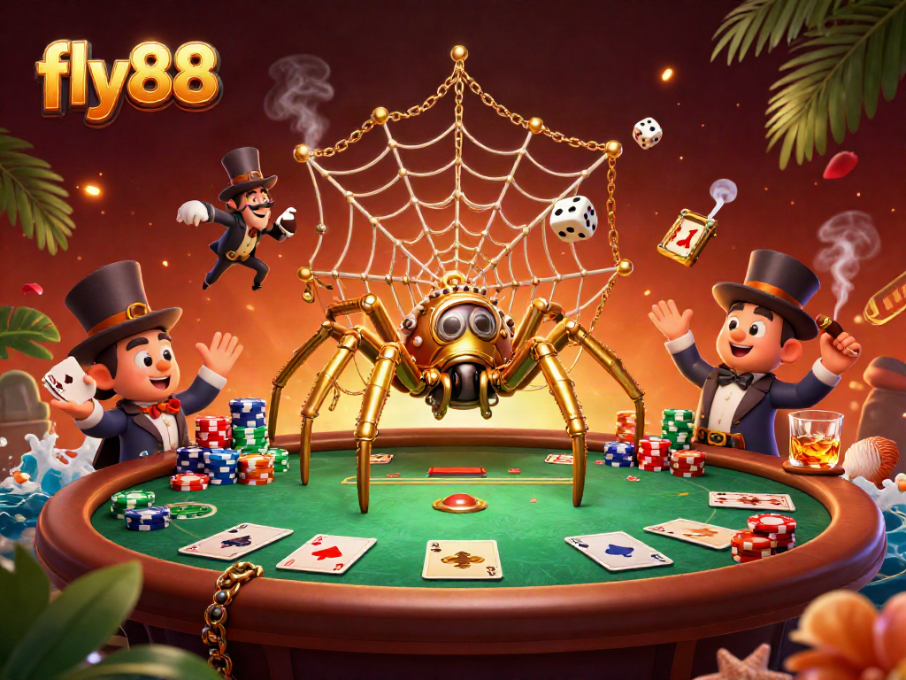 Win big at fly88 with this vibrant 3D casino illustration featuring steampunk elements.
