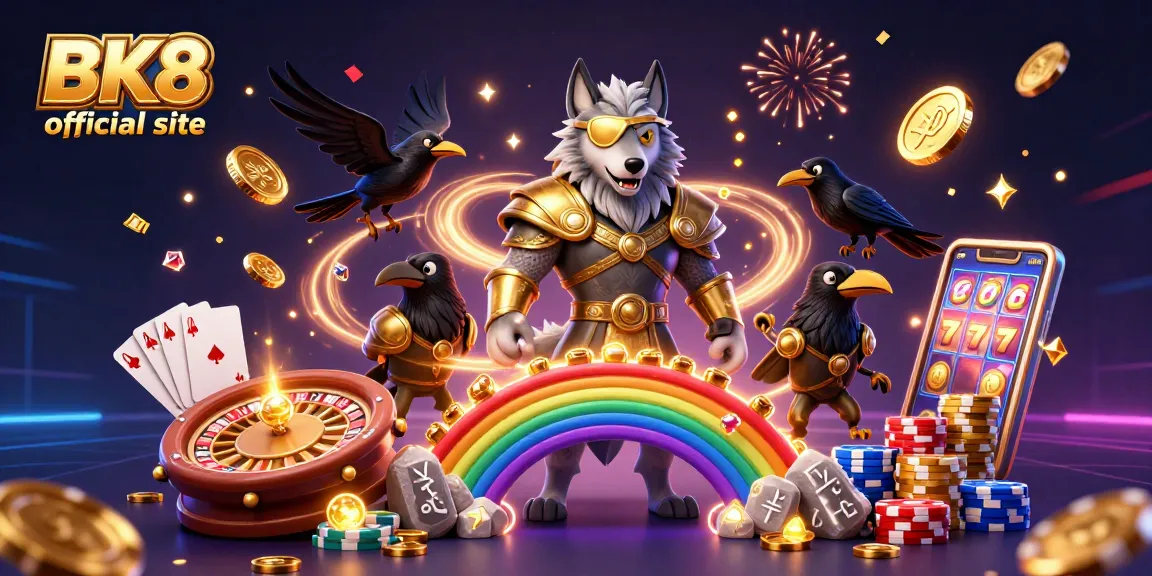Experience thrilling gaming action on the BK8 official site with Odin and ravens amidst dazzling casino elements.